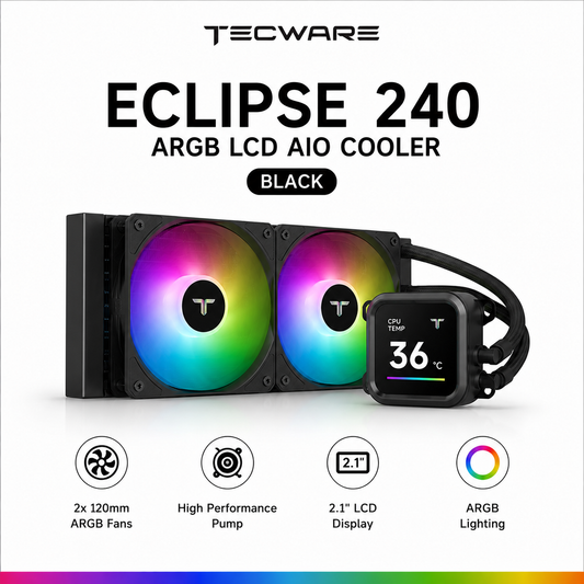 Tecware Eclipse 240 ARGB LCD AiO Cooler - Black (TWCA-E240-ARGB-BLK)