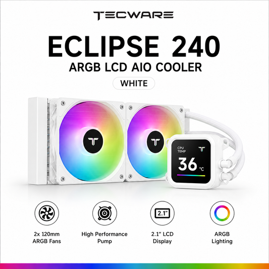 Tecware Eclipse 240 ARGB LCD AiO Cooler - White (TWCA-E240-ARGB-WHT)