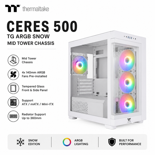 Thermaltake Ceres 500 TG ARGB Snow Mid Tower Chassis