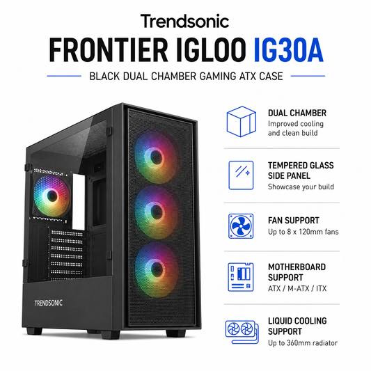 Trendsonic Frontier Igloo IG30A Black Dual Chamber Gaming ATX Case Black