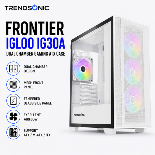 Trendsonic Frontier Igloo IG30A Black Dual Chamber Gaming ATX Case White (TRENDSONIC-IG30A-WHITE)