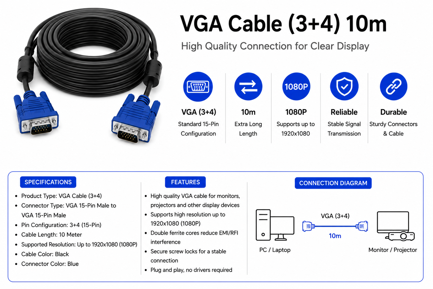 VGA Cable (3+4) 10m (CAB-VGA-3+4-10M)