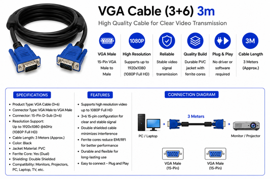 VGA Cable (3+6) 3m (VGA-3+6-3M)