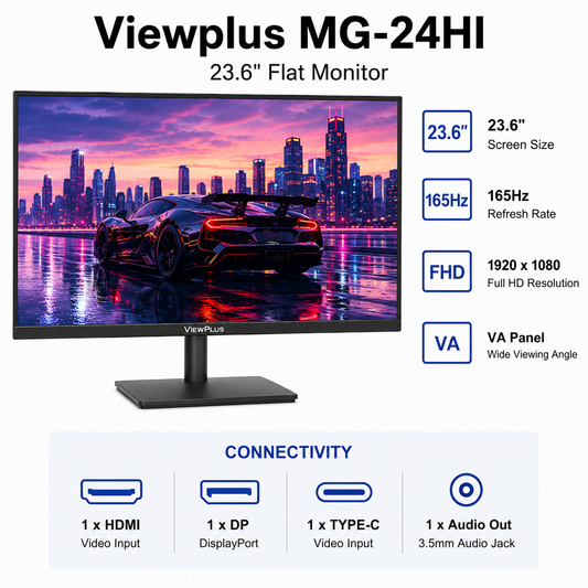Viewplus MG-24HI 23.6" 165Hz Flat Monitor, 1xHDMI, 1xDP, 1xTEPY-C, 1xAudio Out
