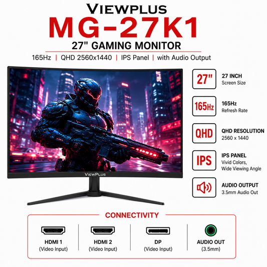 Viewplus MG-27K1 27" Gaming Monitor 165Hz, QHD 2560x1440, IPS w/ Audio Output (MG-27K1)