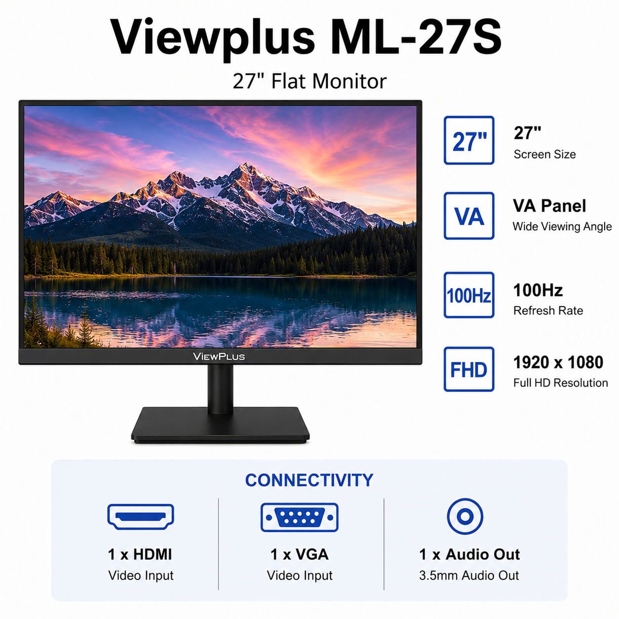 Viewplus ML-27S 27" Flat 1920*1080@100Hz, VA Panel, 1 HDMI+1 VGA+1 Audio Out (ML-27S)