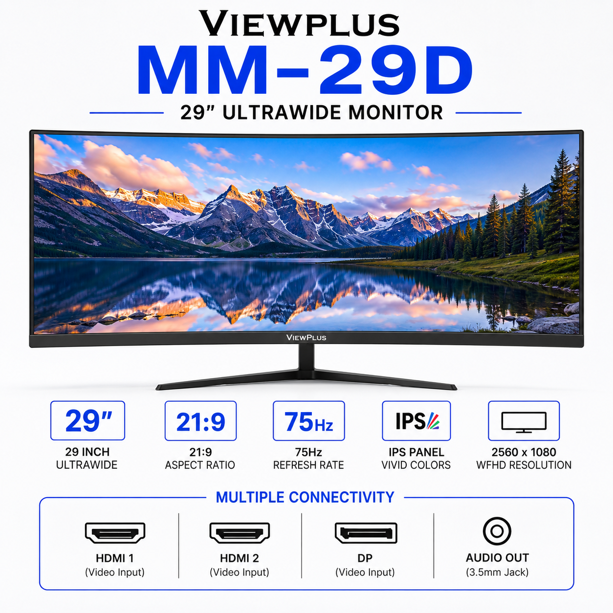 Viewplus MM-29D 29" Ultrawide 75Hz Monitor, HDMI*2+DP*1+Audio (MM-29D)