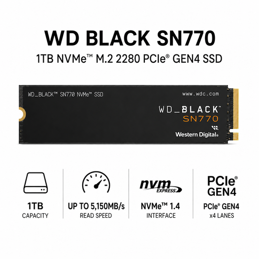 WD BLACK SN770 1TB NMVe M.2 2280 PCIe GEN4 SSD (WDS100T3X0E)