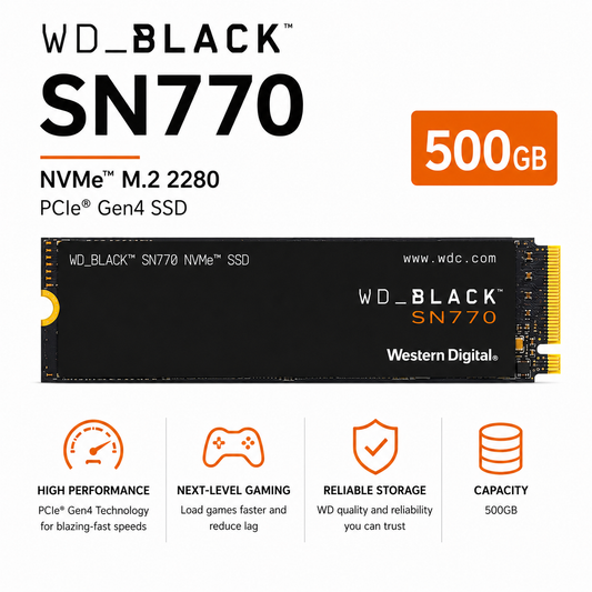 WD BLACK SN770 500GB NMVe M.2 2280 PCIe GEN4 SSD (WDS500G3X0E)