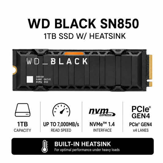 WD BLACK SN850 1TB SSD W/ HEATSINK (WDS100T1XHE)
