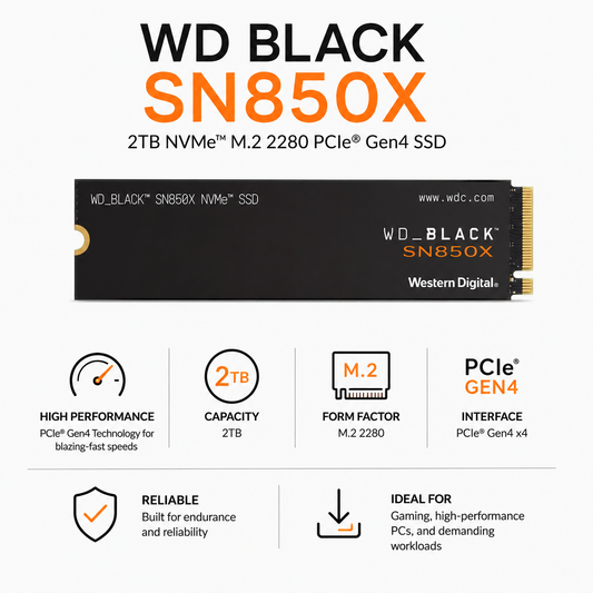 WD BLACK SN850X 2TB NVME M.2 2280 PCIe GEN4 SSD (WDS200T2X0E)