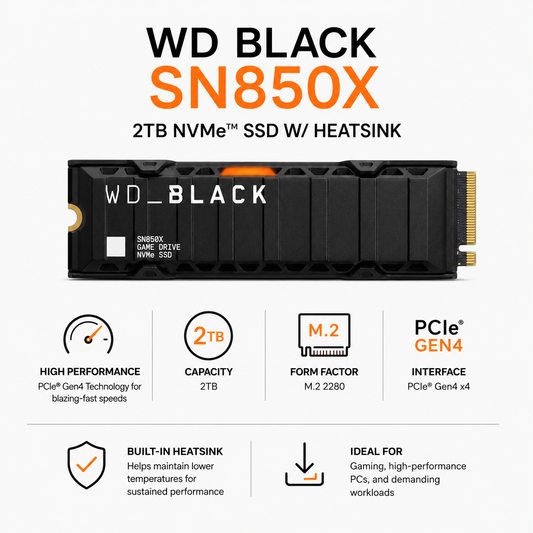 WD BLACK SN850X 2TB NVMe SSD W/ HEATSINK (WDS200T2XHE)