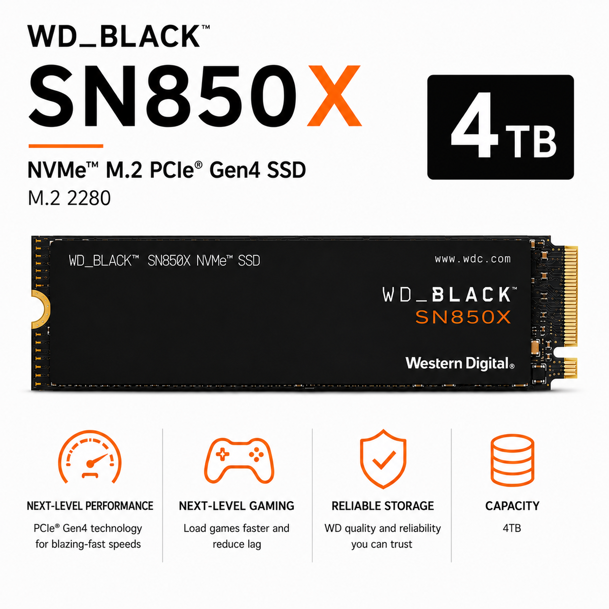WD BLACK SN850X 4TB NVMe SSD (WDS400T2X0E)
