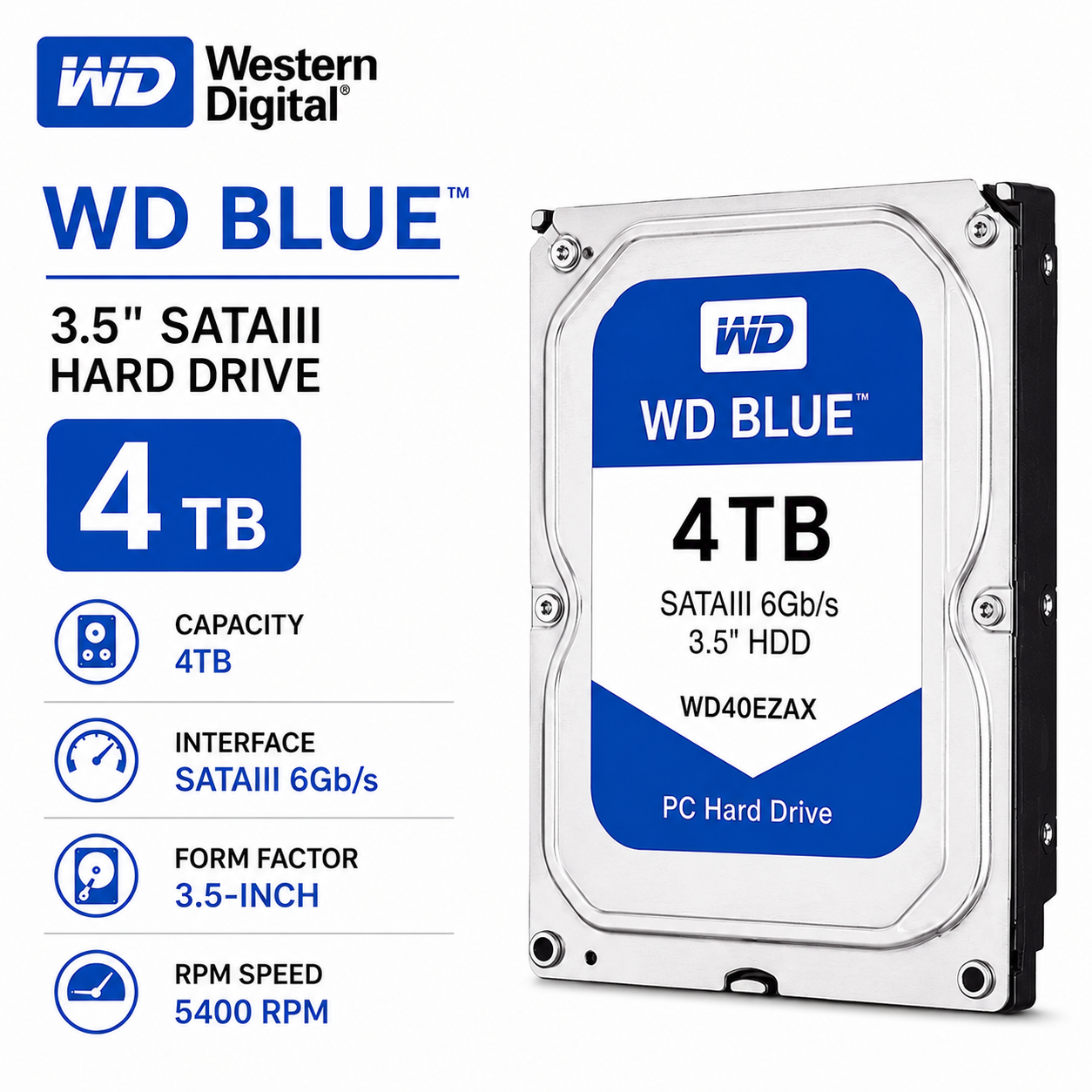 WD BLUE 3.5" 4TB SATAIII HDD (WD40EZAX)