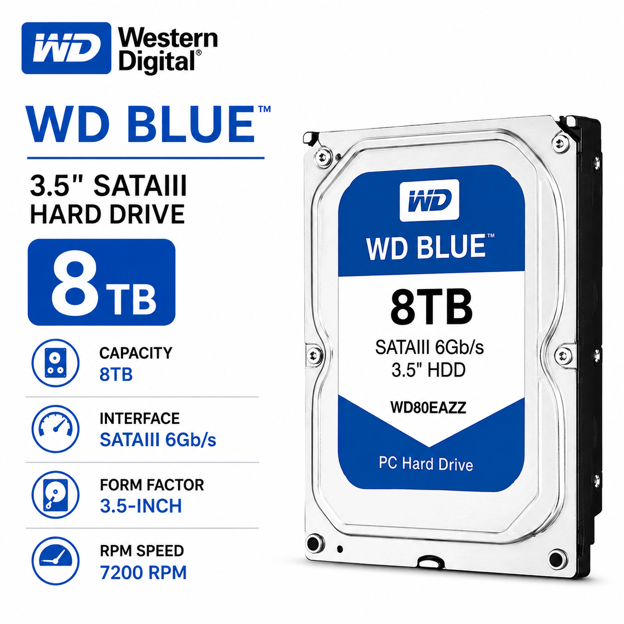 WD BLUE 3.5" 8TB SATAIII HDD (WD80EAAZ)