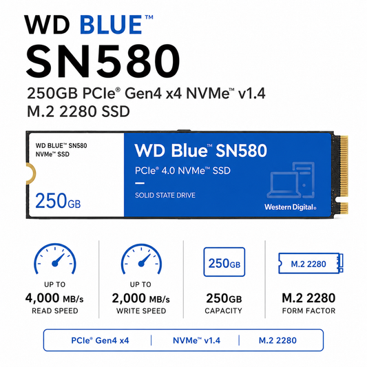 WD BLUE SN580 250GB PCIe Gen4 x4 NVMe v1.4 M.2 2280 SSD (WDS250G3B0E)