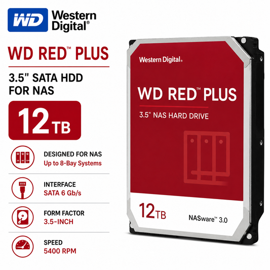 WD RED PLUS 3.5" 12TB SATA HDD (FOR NAS) (WD120EFGX)