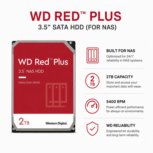 WD RED PLUS 3.5" 2TB SATA HDD (FOR NAS) (WD20EFPX)