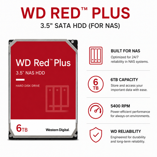 WD RED PLUS 3.5" 6TB SATA HDD (FOR NAS) (WD60EFPX)