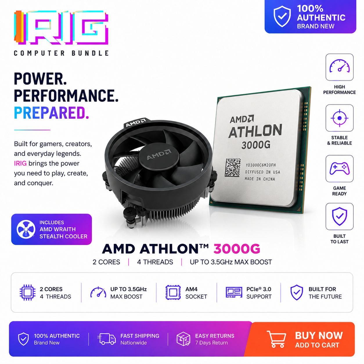 AMD ATHLON 3000G AM4 SPK CPU (YD3000C6FHBOX)