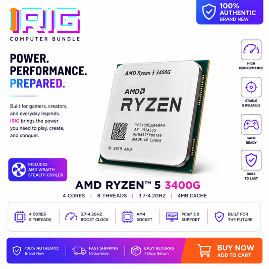 AMD Ryzen 5 3400G 3.7ghz to 4.2ghz 4 Core 8 threads (YD3400C5FHBOX)
