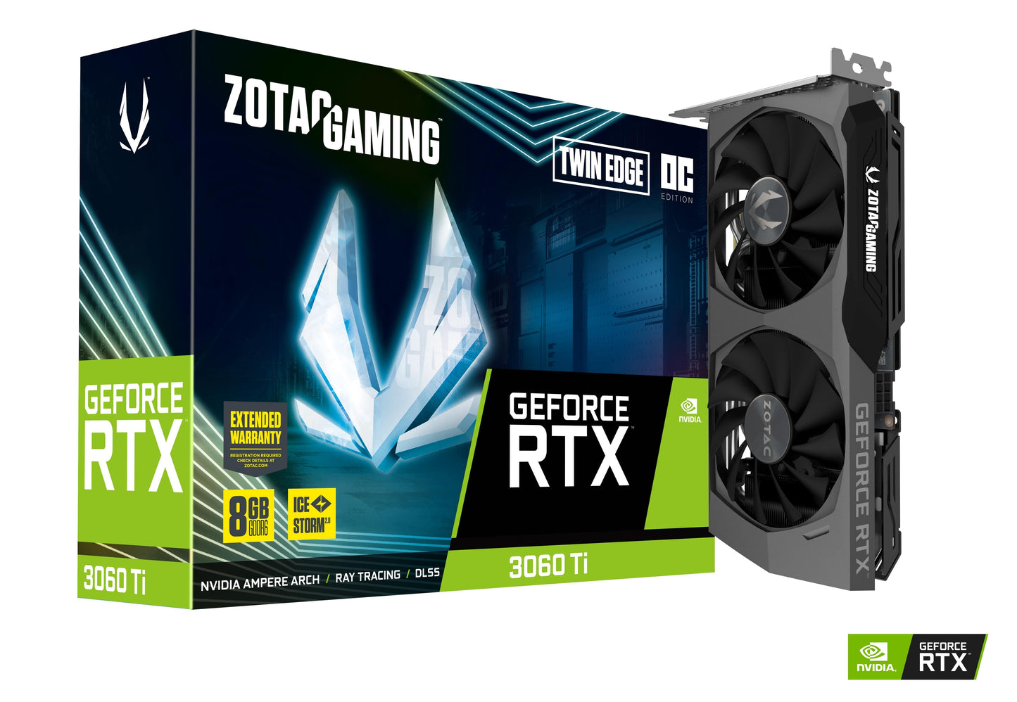 Zotac Gaming GeForce RTX 3060 Twin Edge - 12GB GDDR6, 192 bit, 3xDP 1.4a, 1xHDMI 2.1, (Dual Fan, Slot Size: Dual Slot, input Power: 1x8-pin)
